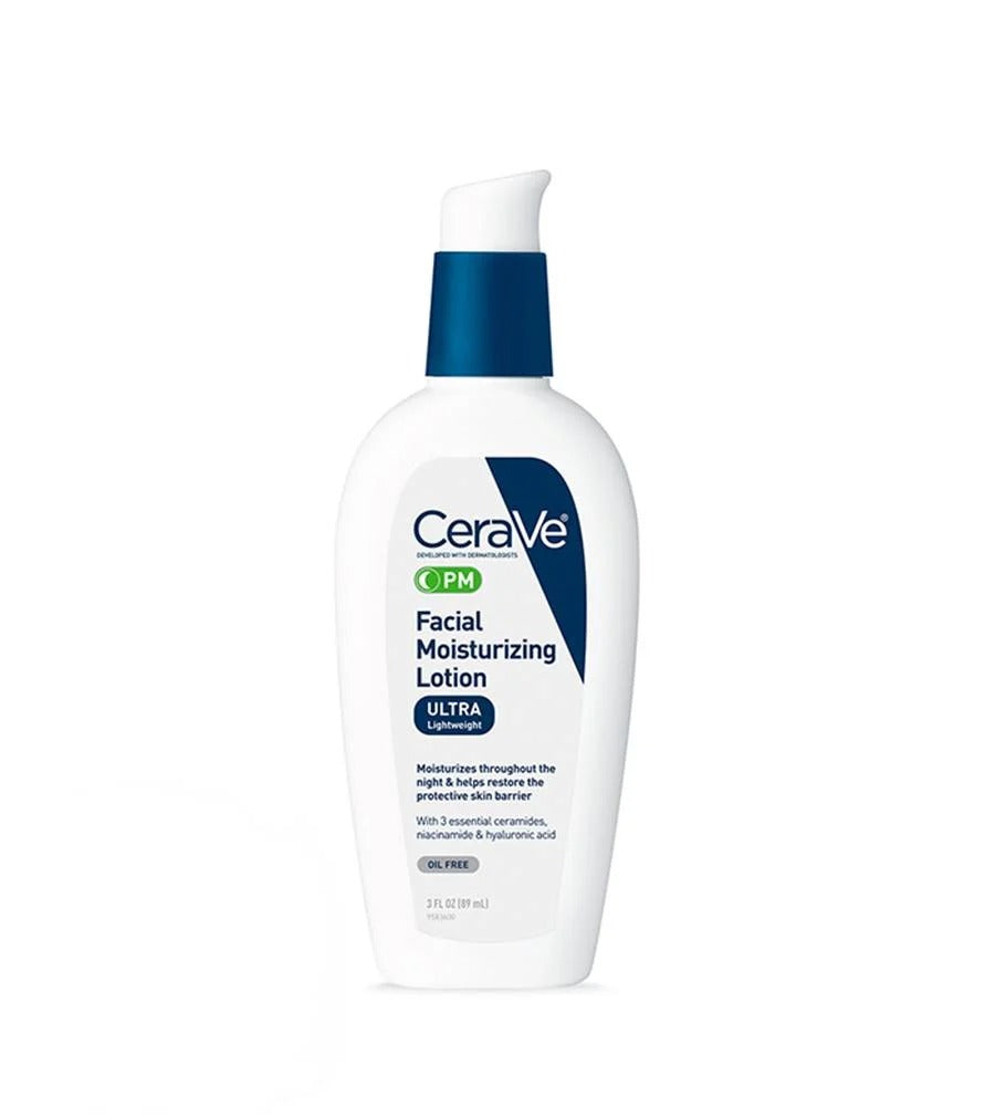 CeraVe PM Facial Moisturizing Lotion – Niacinamide, Hyaluronic Acid & 3 Ceramides | Oil-Free Overnight Hydration | All Skin Types | Men & Women