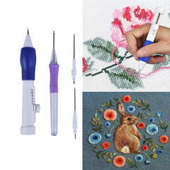 Magic Embroidery Pen Set – 3D Punch Needle Tool Kit for DIY Weaving, Cross Stitch & Creative Embroidery Designs