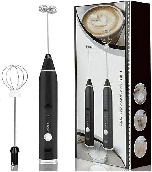 Electric Milk Frother with Dual Whisks | USB Rechargeable | Multi-Speed | Barista-Style Foam at Home