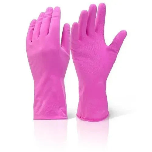 Pink Rubber Kitchen Cleaning Gloves | Long Cuff Dishwashing & Household Gloves