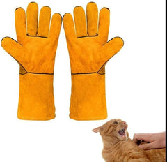 Scratch Protection Leather Gloves | Long Cuff | Thick Leather | Animal Handling, Pet Grooming & Wildlife Safety