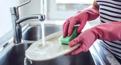 Pink Rubber Kitchen Cleaning Gloves | Long Cuff Dishwashing & Household Gloves