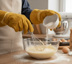Heat Protective Leather Baking Gloves | Thick Suede | Reinforced Palm | Extended Cuff | Oven, BBQ & Grilling