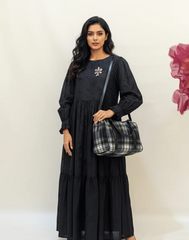 Noir Long Sleeve Maxi Co-Ord Dress | Elegant Black Button-Detail Dress