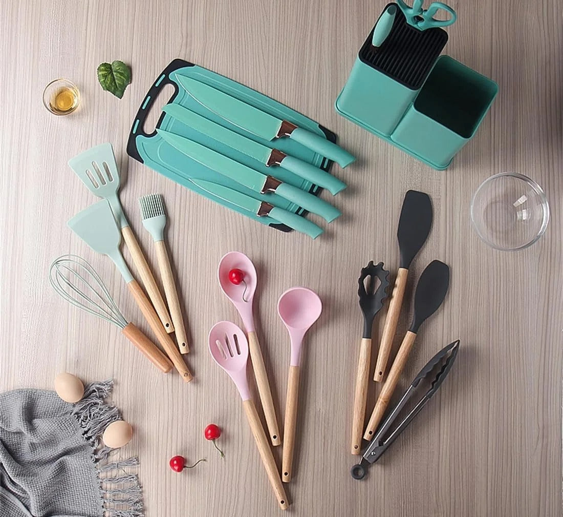 19 Pcs Kitchen Cooking Utensils and Knife Set with Block