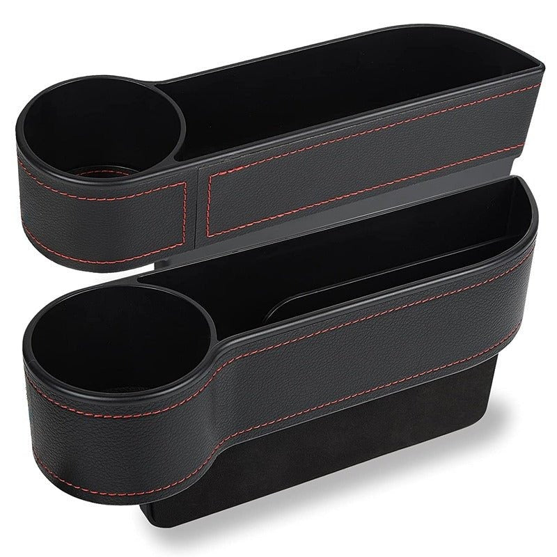 Universal Car Seat Gap Organizer with Cup Holder | Leather-Finish Storage