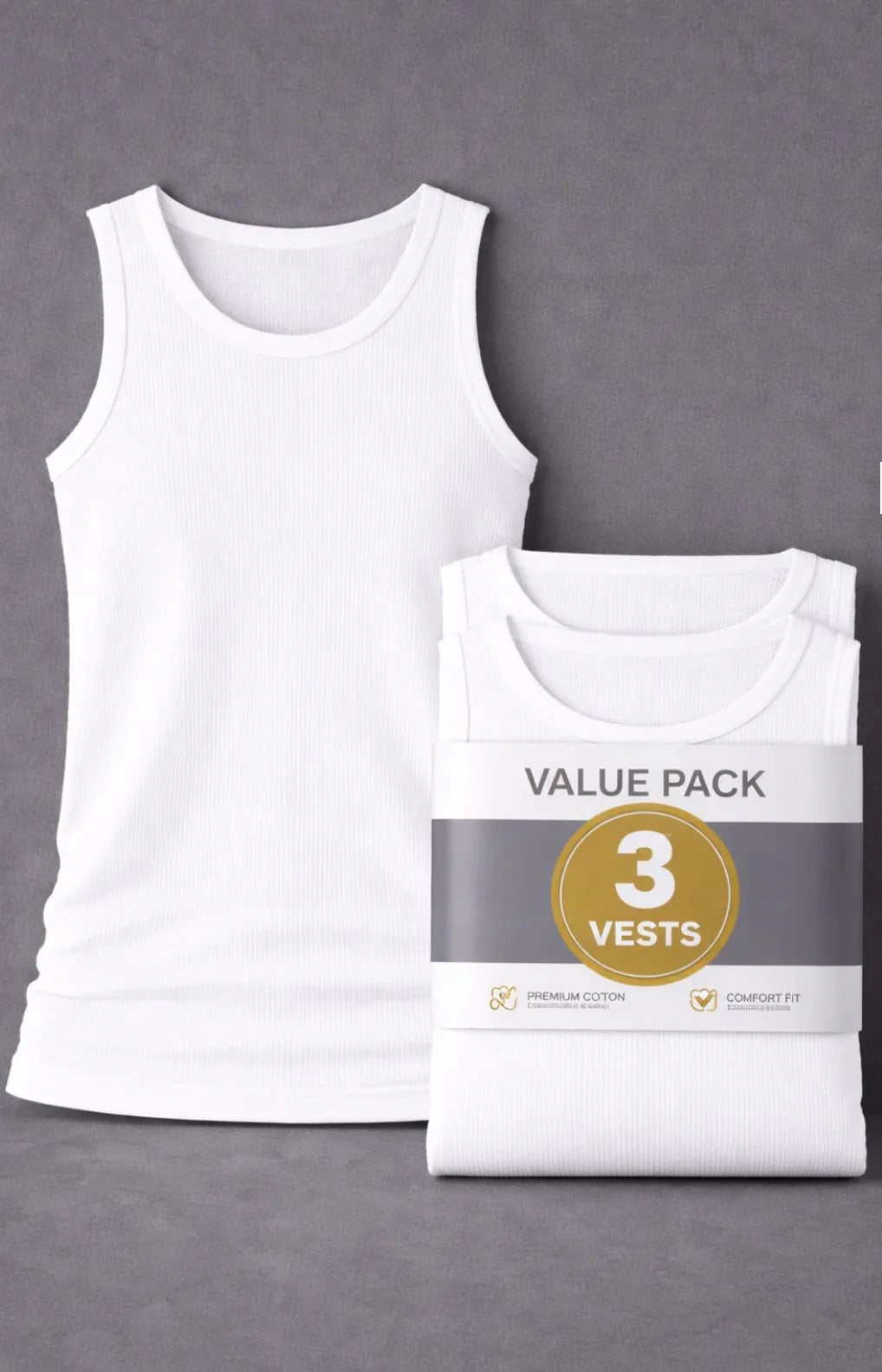 Essential Comfort 100% Cotton Vests – Value Pack of 3