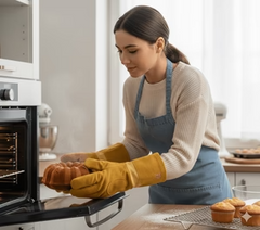 Heat Protective Leather Baking Gloves | Thick Suede | Reinforced Palm | Extended Cuff | Oven, BBQ & Grilling