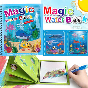 Magic Water Coloring Book Set | Reusable No-Mess Water Painting Book | Magic Pen Included | Kids Art Toy