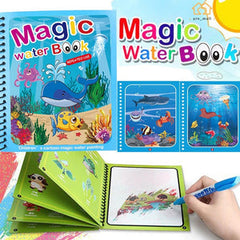 Magic Water Coloring Book Set | Reusable No-Mess Water Painting Book | Magic Pen Included | Kids Art Toy