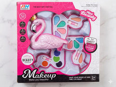 Mini Beauty Makeup Set for Kids | Flamingo Case | Eye Shadow, Lip Gloss & Applicators | Ages 3+ | Pretend Play Gift