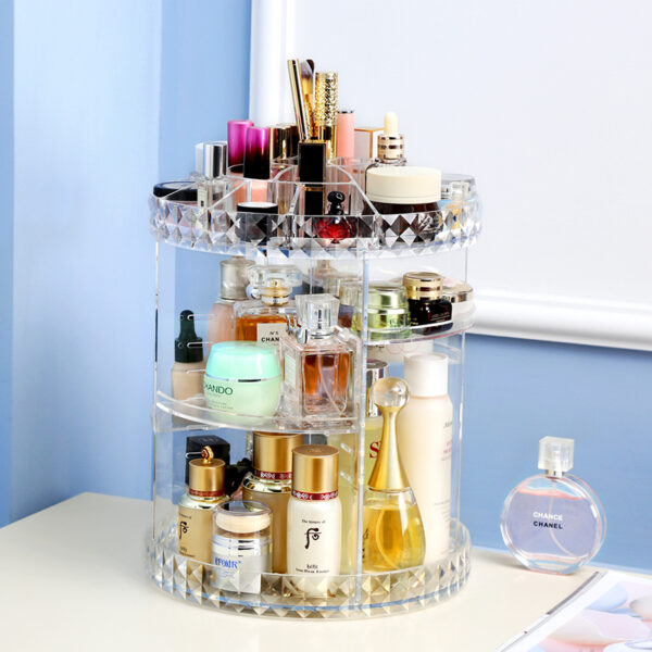 Diamond Pattern 360 Degree Rotatable Acrylic Makeup Storage Box - Elegant and Functional Organizer