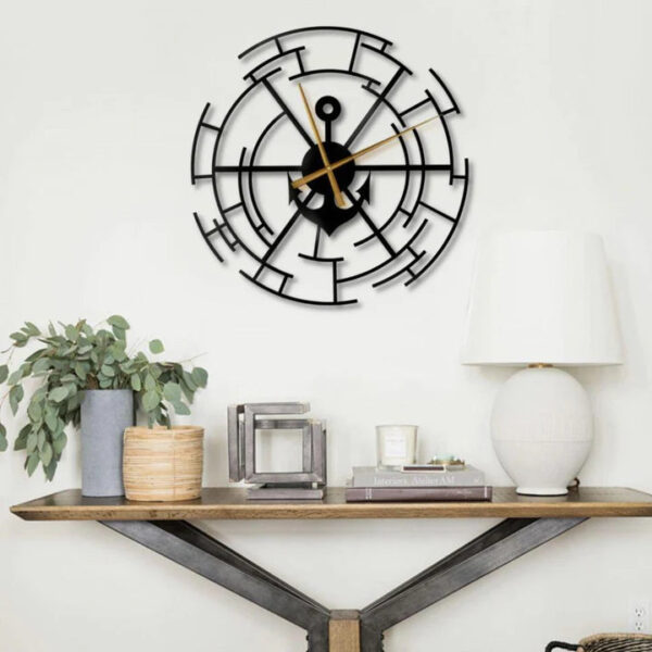 Ship Anchor 3D Wall Clock – Black | Golden | Silver – 60 x 60 CM – High Gloss Finish