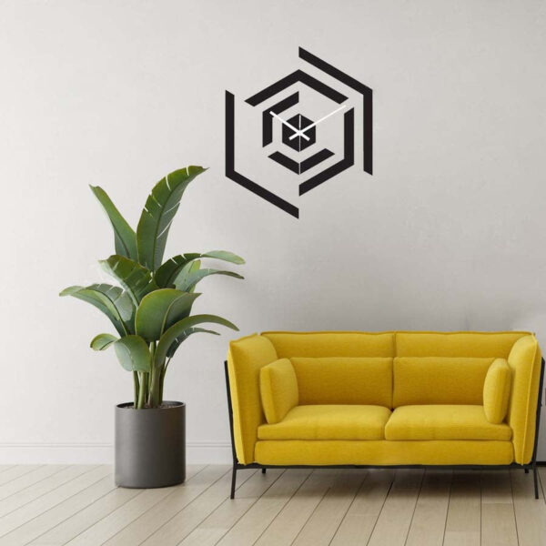 Hexagon Lines 3D Wall Clock – Black | Golden | Silver – 30 x 30 CM – High Gloss Finish