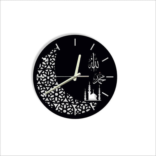 Islamic Style 3D Wall Clock / Black / Golden / Silver / 30 X 30 CM