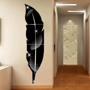 Acrylic Leaf Mirror Wall Décor | Black / Golden / Silver | 120 x 30 CM