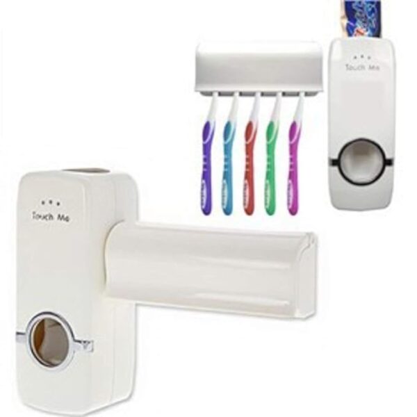 Toothpaste Dispenser & Holder | Wall-Mounted Organizer for 5 Toothbrushes