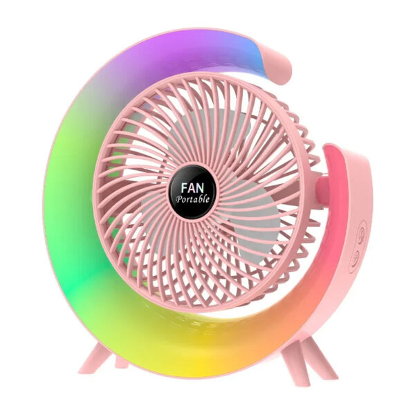 Colorful Desktop Fan | RGB Night Light with 180° Swing & USB-C Charging