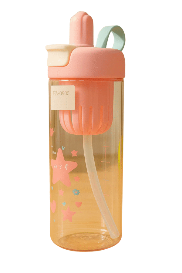 500ml Love Print Water Bottle with Straw – BPA-Free & Portable